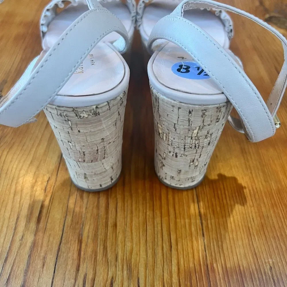 Kate‎ Spade Tomas Bone Light Pink Leather  & Cork Wedge Sandals Women's